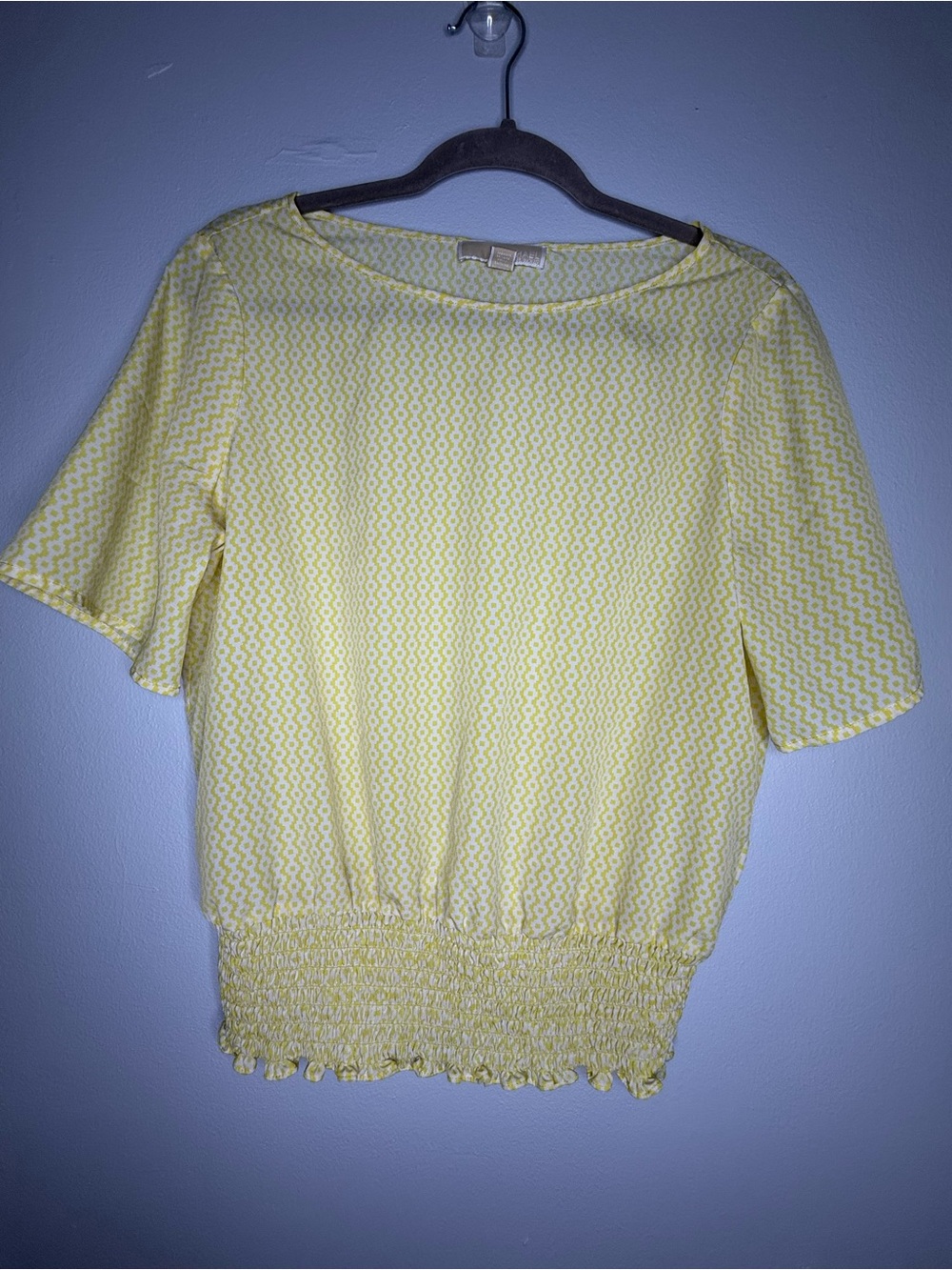 Michael Kors Yellow Short-Sleeve Smocked-Hem  Top